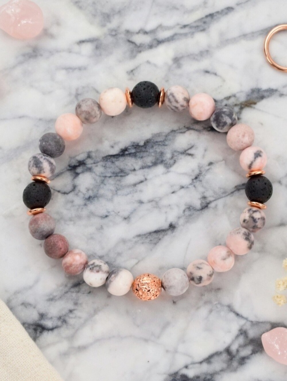 ANTHROPOLOGIE VOLCANIC STONE PINK ZEBRA JASPER & AGATE BRACELET